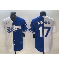 Men Los Angeles Dodgers 17 Shohei Ohtani White Blue Split Cool Base Stitched Baseball Jersey