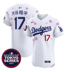 Men Los Angeles Dodgers 17 Shohei Ohtani White Japanese Name 2025 Tokyo Series Limited Stitched Baseball Jersey