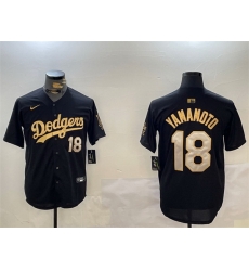 Men Los Angeles Dodgers 18 Yoshinobu Yamamoto Black Gold Limited Stitched Baseball Jersey