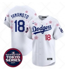 Men Los Angeles Dodgers 18 Yoshinobu Yamamoto White 2025 Tokyo Series Limited Stitched Baseball Jersey