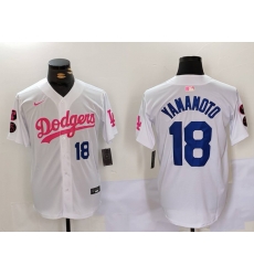 Men Los Angeles Dodgers 18 Yoshinobu Yamamoto White Pink Vin  26 Kobe Patch Stitched Baseball Jersey 1