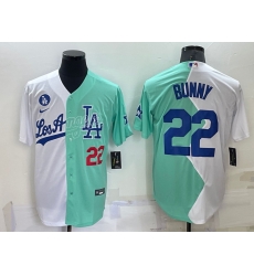 Men Los Angeles Dodgers 22 Bad Bunny 2022 All Star White Green Cool Base Stitched Baseball Jersey