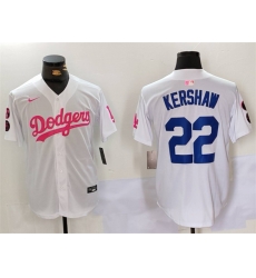 Men Los Angeles Dodgers 22 Clayton Kershaw White Pink Vin  26 Kobe Patch Stitched Baseball Jersey