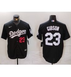 Men Los Angeles Dodgers 23 Kirk Gibson Black Cool Base Stitched Baseball Jersey 3