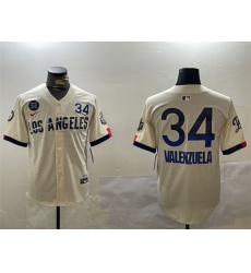 Men Los Angeles Dodgers 34 Toro Valenzuela Cream 2024 World Series With Fernando Memorial Patch City Connect Limited Stitched Baseball Jersey