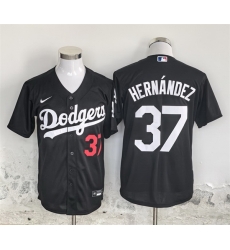 Men Los Angeles Dodgers 37 Teoscar Hernandez Black Cool Base Stitched Baseball Jersey 