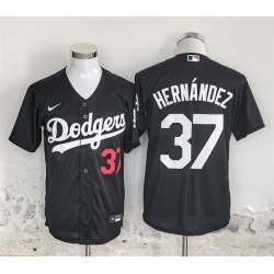 Men Los Angeles Dodgers 37 Teoscar Hernandez Black Cool Base Stitched Baseball Jersey 