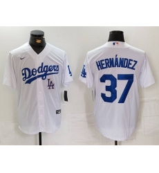 Men Los Angeles Dodgers 37 Teoscar Hernandez White Cool Base Stitched Baseball Jersey 5