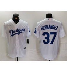 Men Los Angeles Dodgers 37 Teoscar Hernandez White Cool Base Stitched Baseball Jersey