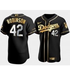 Men Los Angeles Dodgers 42 Jackie Robinson Black Gold Stitched Baseball Jersey