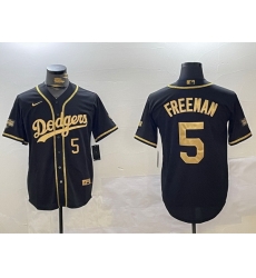 Men Los Angeles Dodgers 5 Freddie Freeman Black Gold 2024 World Series Champions Limited Stitched Baseball Jersey 7