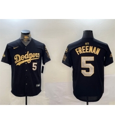 Men Los Angeles Dodgers 5 Freddie Freeman Black Gold 2024 World Series Champions With Fernando Memorial Patch Limited Stitched Baseball Jersey