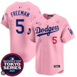 Men Los Angeles Dodgers 5 Freddie Freeman Pink 2025 Tokyo Series Limited Stitched Baseball Jersey