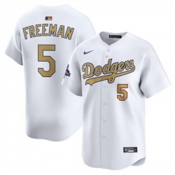 Men Los Angeles Dodgers 5 Freddie Freeman White 2025 Gold Collection Limited Stitched Baseball Jersey