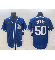 Men Los Angeles Dodgers 50 Mookie Betts Blue Cool Base Stitched Baseball Jersey