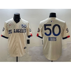 Men Los Angeles Dodgers 50 Mookie Betts Cream 2024 World Series Patch City Connect Limited Stitched Baseball Jersey