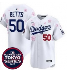 Men Los Angeles Dodgers 50 Mookie Betts White 2025 Tokyo Series Limited Stitched Baseball Jersey