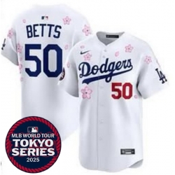 Men Los Angeles Dodgers 50 Mookie Betts White 2025 Tokyo Series Limited Stitched Baseball Jersey