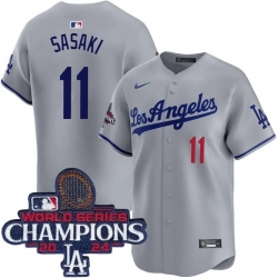 Men Los Angeles Dodgers Roki Sasaki #11 Gray Flex Base Stitched Champions  Jersey