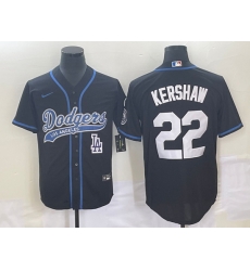 Men's Los Angeles Dodgers #22 Clayton Kershaw Black Cool Base Stitched Baseball Jersey