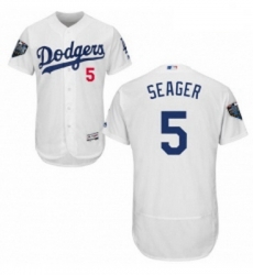 Mens Majestic Los Angeles Dodgers 5 Corey Seager White Home Flex Base Authentic Collection 2018 World Series Jersey