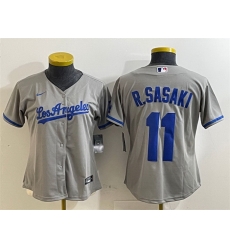 Women Los Angeles Dodgers 11 Roki Sasaki Grey Cool Base Stitched Baseball Jersey  1