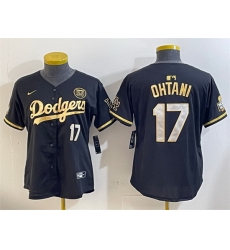 Women Los Angeles Dodgers 17 Shohei Ohtani Black Gold 2024 World Series With Fernando Memorial Patch Limited Stitched Baseball Jersey  1