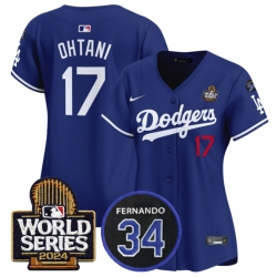 Women Los Angeles Dodgers 17 Shohei Ohtani Royal 2024 World Series  26 Fernando Memorial Patch Limited Stitched Baseball Jersey 28Run Small 29