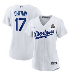 Women Los Angeles Dodgers 17 Shohei Ohtani White 2024 World Series Cool Base Stitched Baseball Jersey