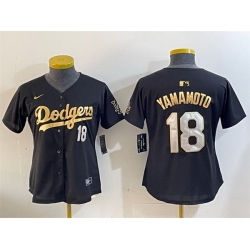 Women Los Angeles Dodgers 18 Yoshinobu Yamamoto Black Gold Limited Stitched Baseball Jersey 28Run Small 29