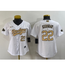 Women Los Angeles Dodgers 22 Clayton Kershaw 2022 All Star White Stitched Baseball Jersey 28Run Small 29