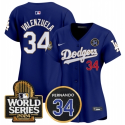 Women Los Angeles Dodgers 34 Fernando Valenzuela Royal 2024 World Series  26 Fernando Memorial Patch Limited Stitched Baseball Jersey 28Run Small 29