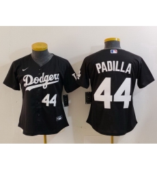 Women Los Angeles Dodgers 44 Vicente Padilla Black Stitched Jersey 3