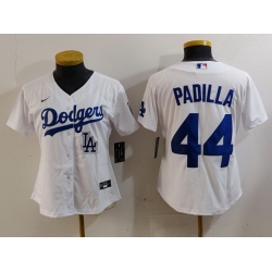 Women Los Angeles Dodgers 44 Vicente Padilla White Stitched Jersey 5