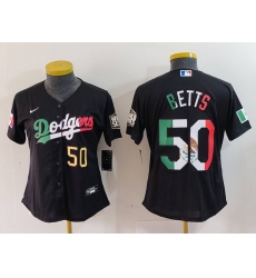 Women Los Angeles Dodgers 50 Mookie Betts Black Mexico Stitched Jersey 4