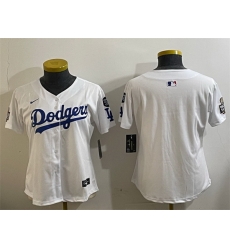 Women Los Angeles Dodgers Blank White 2024 World Series With Fernando Memorial Patch Home Limited Stitched Baseball Jersey 