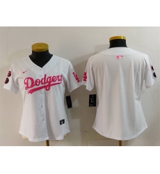 Women Los Angeles Dodgers Blank White Pink Vin  26 Kobe Patch Stitched Baseball Jersey