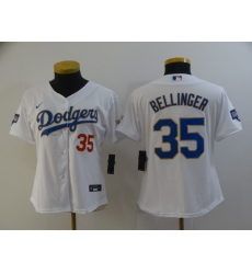 Women Los Angeles Dodgers Cody Bellinger 35 Championship Gold Trim White Limited All Stitched Flex Base Jersey