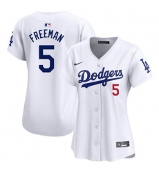 Women Los Angeles Dodgers Freddie Freeman #5 White Flex Base 2024 Home Stitched Jersey