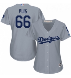 Womens Majestic Los Angeles Dodgers 66 Yasiel Puig Authentic Grey Road Cool Base MLB Jersey