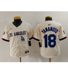 Youth Los Angeles Dodgers 18 Yoshinobu Yamamoto Cream Stitched Baseball Jersey 2