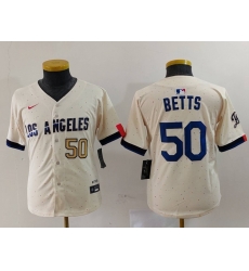 Youth Los Angeles Dodgers 50 Mookie Betts Cream 2024 City Connect Limited Stitched Baseball Jersey 1