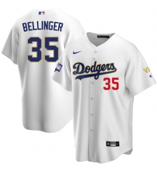 Youth Los Angeles Dodgers Cody Bellinger 35 Championship Gold Trim White Limited All Stitched Flex Base Jersey