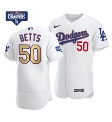 Youth Los Angeles Dodgers Mookie Betts 50 Gold Program Designed Edition White Flex Base Stitched Jersey