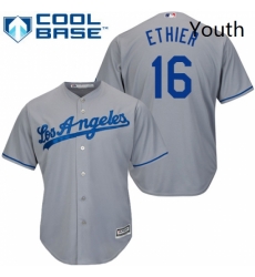 Youth Majestic Los Angeles Dodgers 16 Andre Ethier Authentic Grey Road Cool Base MLB Jersey