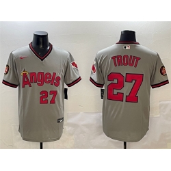 Men Los Angeles Angels 27 Mike Trout Grey With Patch Stitched Baseball Jersey