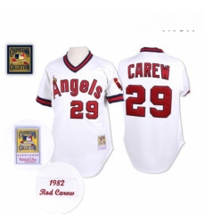 Mens Mitchell and Ness Los Angeles Angels of Anaheim 29 Rod Carew Replica White Throwback MLB Jersey