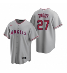 Mens Nike Los Angeles Angels 27 Mike Trout Gray Road Stitched Baseball Jerse