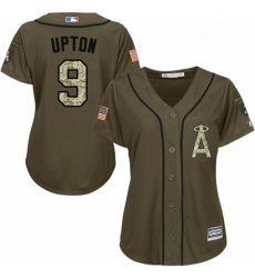 Womens Majestic Los Angeles Angels of Anaheim 9 Justin Upton Authentic Green Salute to Service MLB Jersey 