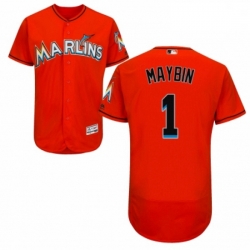 Mens Majestic Miami Marlins 1 Cameron Maybin Orange Alternate Flex Base Authentic Collection MLB Jersey